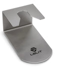 Heavy Duty Stainless Steel Espresso Tamping Stand Featuring Non Slip Base And Slick Brushed Finish, close-up angle.