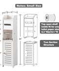 Diagram of Must Have Slim Bathroom Storage Cabinet With Toilet Paper Holder Stand in pure white showing dimensions and features.