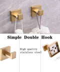 Brushed Gold Stainless Steel 5 Piece Bathroom Hardware Set With 22 Inch Towel Bar And Towel Rack Dope Upgrade For Your Bath Rustproof SUS 304 Accessories Kit featuring rustproof double hooks on marble wall