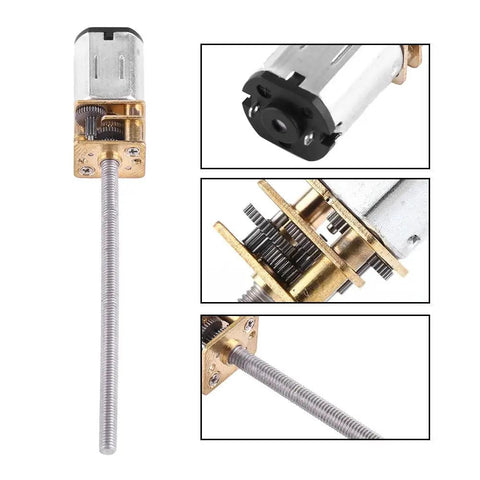Reversible Gear Motor With Screw Actuator, 6V 200RPM, M3x55mm Threaded Output Shaft For DIY Projects, Full Metal Gearbox, Low Noise, Durable Maker Tool For Small Actuations front and close-up