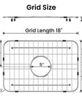 Heavy Duty Stainless Steel Kitchen Sink Grid With Centered Drain And Rounded Corners 18x12-1/2 inch dimensions diagram