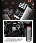 Next Level Drip Coffee Maker With Built In Grinder, Digital Display And Adjustable Brew Strength showing large capacity, 1250ML, sleek stainless design.