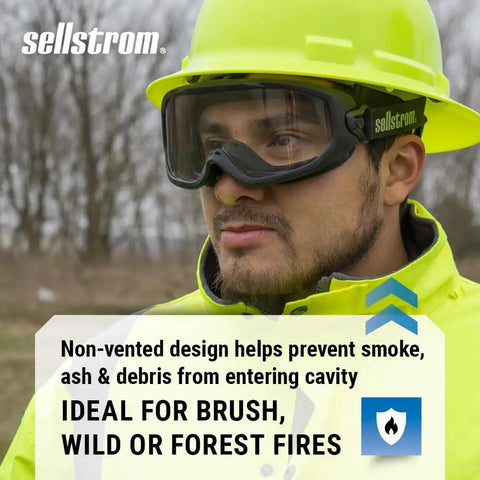 Person wearing Odyssey II Wildland Fire Goggles With Anti Fog And Anti Scratch Eye Protection For Men And Women Fits Over Glasses FR Strap ANSI Z87.1
