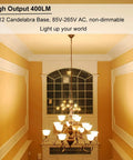 Chandelier illuminated by Two Pack E12 LED Candelabra Bulbs, 400 Lumens, 4W, 3000K Warm White, Energy Efficient replacement bulbs.
