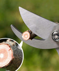 Must Have Grab And Go Garden Shears Set Of 2 With Bypass Pruning Shears And Straight Blade Garden Scissors cutting a twig close-up