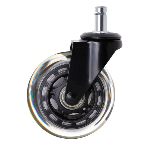 JECOMPRIS 5pcs Transparent Caster Wheels Rolling Chair Casters for Office Furniture showing a black wheel with transparent rim.