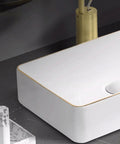 USZWBY Vessel Sinks Phnom Penh Small Size Above Counter Basin Round Square Wash Household Single Ceramic Bathroom Bowl Sink with gold trim