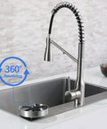 Stainless Steel Glass Rinser With 360 Degree Rotating Spray For Kitchen Sink, Eight Water Outlets, Brushed Finish next to faucet.