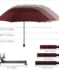 Portable Patio Umbrella With Solid Clamp Mount For Beach Chairs And Golf Carts, No Fuss Manual Open Close, Heavy Duty Sunshade Delivers Top Shelf UV Block And Swift 360 Swivel Base For Laidback Outdoor Chill Days (43 Inch Wine) with dimensions on display.