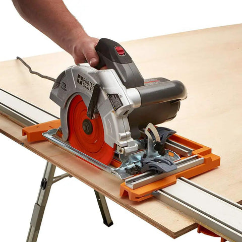 NGX Saw Plate and 55 Inch Non Chip Strip for Clean Smooth Straight Cuts Reversible and Ready To Pair With Most Circular Saws and Clamp Edge System Easy Quick Release Attachment for Portable Saws 544001 in use with circular saw