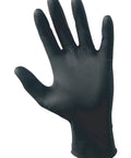 Kickass Super Heavy Duty Black Nitrile Examination Gloves Xl Size Powder Free shown on hand for mechanics and plumbing use.