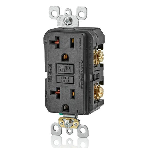 20 Amp GFCI Outlet With Self Test, LED Indicator, Non Tamper Resistant, Black, Protects Against Electric Shock And Electrocution, High Immunity To HF Nuisance Trips, Great For Home, Office, And Workshop Use