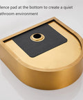 Top Shelf Stainless Steel Gold Vessel Sink, Semi Circular Above Counter Basin With Push Type Drain, sleek bottom view showcasing silence pad for quiet use.