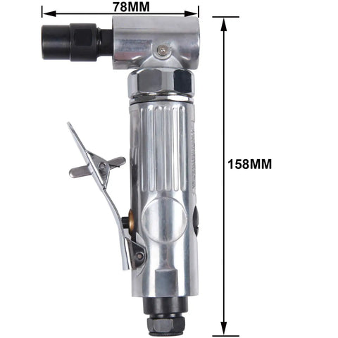 Heavy Duty Air Die Grinder With 1/4 Inch Hex Shank And 90 Degree Angled Head, 78MM wide, 158MM long, designed for precision control.