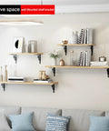 Heavy Duty L Shape Wall Mount Shelf Brackets With Screws Built Like A Tank Rock Solid Floating Shelf Support Smooth Iron Corner Bracket For Garage Or Home Black 11Point4 Inch Pack installed on a wall with wooden shelves.