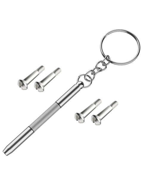 2 Pairs Replacement Screws Kit For Wayfarer Sunglasses With Stainless Steel Screws And Handy Screwdriver Included In Silver That Fits RB2140 RB2168 RB4168 RB4169 RB4340 RB5022 RX5121 RX5227 And Other Compatible Frames, showing screws and screwdriver