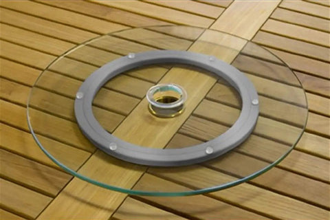 10 Inch Lazy Susan Base Only Turntable Bearing For Glass Granite Or Wood Surfaces, resting on wooden table