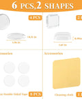 Clear Rubber Door Stopper Set With Self Adhesive Bumpers For Walls And Cabinets, showing two shapes and included accessories.