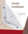 Installation details of 4 Pack White Bed Corner Supports With Sleek Hidden Triangle Shelf Brackets And Cold Rolled Steel Braces.