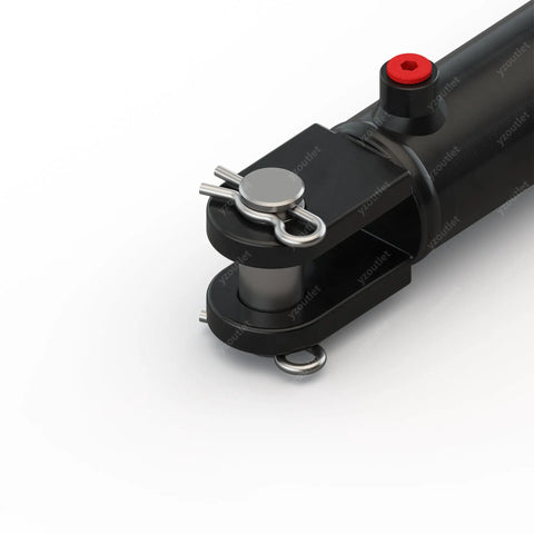 Workhorse Heavy Duty Welded Clevis Double Acting Hydraulic Cylinder With 2 Inch Bore 6 Inch Stroke Inline Ports Parallel To Pin 3000 PSI Working Pressure 9425 Lb Load Capacity SAE 6 Port clevis end close-up