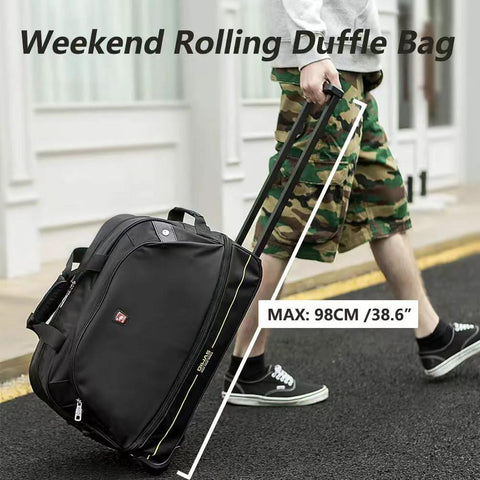 OIWAS 22-inch rolling duffle bag with wheels, black carry-on luggage.
