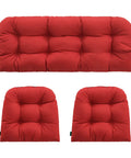 All Weather Tufted Wicker Chair Cushions Set for Outdoor and Indoor Use, 3 Piece Pack With 1 Loveseat Cushion and 2 U Shape Waterproof Cushions, Red