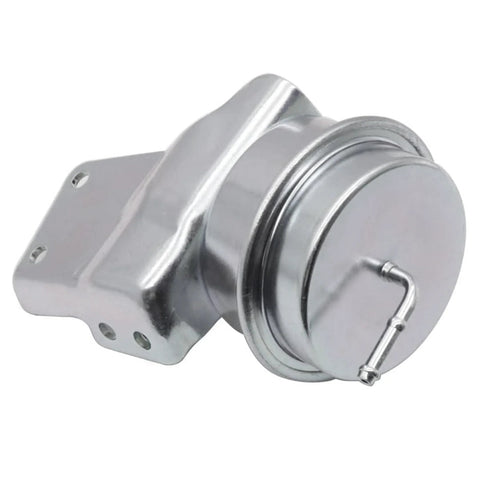 Turbo wastegate vacuum actuator, silver metal with mounting flange.