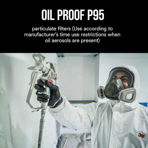 Person using Pro Grade Organic Vapor Replacement Cartridges Pair For Bayonet Mount Respirators in protective suit.