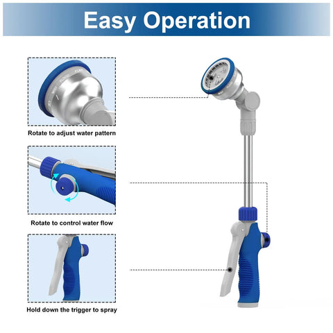 Image showing the 16-Inch Aluminum Watering Wand With 180-Degree Rotating Head, 9 Spray Patterns and Adjustable Flow Control.