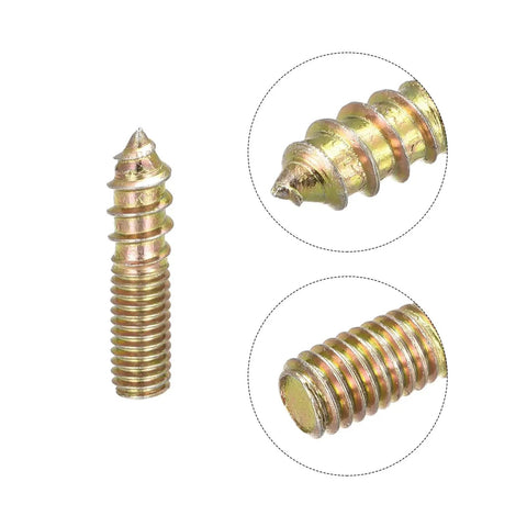 Double Ended Dowel Screws For Wood And Furniture M6 To M10, Zinc Plated Carbon Steel, Grade 4.8 Strength, close-up view