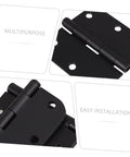 Front view of 2 black rounded-corner iron door hinges for cabinets or outdoor gates.