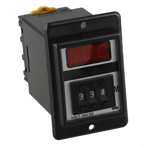 8 Pin AC 220V Time Delay Relay For ASY 3D Panel Mount With Adjustable 999S 999M Timer Switch Industrial Control For Street Lighting And Automation Precise Delay Settings From Seconds To Minutes, front view with display, 24V DC label