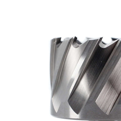Oscarbide annular cutter, 2-1/4 in diameter, Weldon shank, close-up of cutting teeth