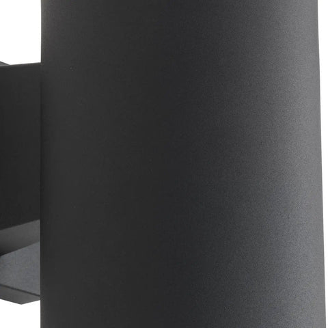 Close-up of 6 Inch Cylinder Outdoor Wall Sconce With 2 Light Up And Down Modern Aluminum Black Finish highlighting texture
