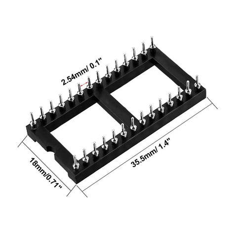 DIP IC Socket Adaptor Kit 28 Pin 2.54mm Pitch 15.24mm Row Spacing Double Row Plugs Plug And Play Ready Black And Silver Finish 10 Pack
