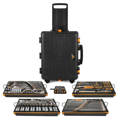185 Piece GMTK Tool Kit With 1/4 Inch 3/8 Inch And 1/2 Inch Drive In Foam Trays And Heavy Duty Tool Carrier Military Grade IP67 TAA Compliant