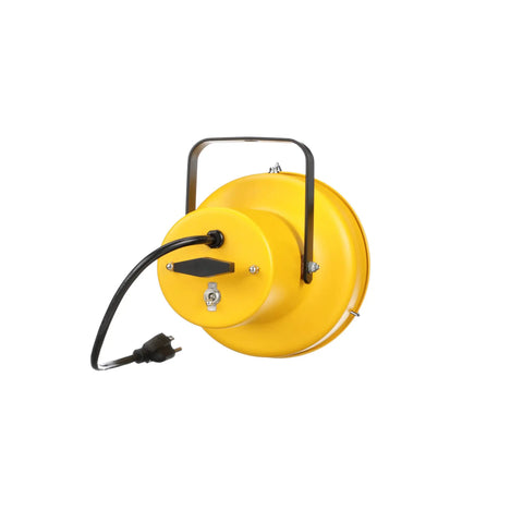 Back view of Fostoria Loading Dock Light Head Assembly 120V 300W Max No Bulb Included Rugged Safety Yellow Housing With Black Steel Yoke Guard