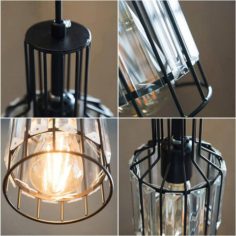 Close-up of Circular Dimmable Pendant Light For Track Systems, H Type Pendant With Clear Crystal Shade, Industrial Iron Halo detail