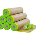 Pro Grade PreTaped Masking Paper And Tape Set 6 Rolls Of 18 Inch By 50 Feet stacked showing green paper edge