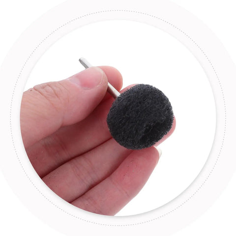 Solid 60 Pc Abrasive Buffing Wheel Set For Rust Removal And Polishing Metal With Precision Grinding Mops And Drill Bits That Make Tough Jobs Easy, showing a black polishing mop.