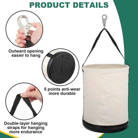 Beefed Up Heavy Duty Canvas Tool Tote Bag With Reinforced Bottom And Multiple Pockets For Contractor Gear Transport Round Canvas Tool Bucket Durable Work Organizer With Adjustable Shoulder Strap And Utility Hooks For Hands Free Mobility hanging tool bucket with strap and hook