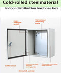 Stainless Steel Electrical Distribution Chest Weatherproof Enclosure with cold-rolled steel, open showing interior layout and features.