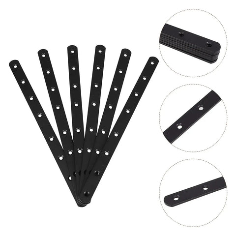 Heavy Duty Black Stainless Steel Flat Straight Brackets For Furniture Repair And Shelf Support with multiple holes shown