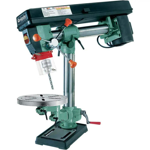 34 Inch Swing Floor Radial Drill Press With Pivoting Head For Angle Drilling Five Speed One Half Horsepower 110 Volt Motor