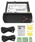 PJEZS0H100 Digital Refrigerator Temperature Controller With Sensor Probe 115V Thermostat That Fits Carel And All Fridges Precise Temp Regulation Easy Mounting Hardware And Setup Instructions front view with probes and mounting parts