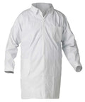Liquid And Particle Protection Pro Grade Lab Coat With Four Snap Closure Knee Length Open Wrists White Medium Microporous Film Laminate