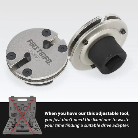 Slick 3/8 Inch Drive 2 And 3 Pin Brake Caliper Piston Rewind Tool Rotates Pistons Back 20 To 35 Mm close-up of adjustable tool with socket drive.