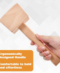 Hand holding 9.5 Inch Beech Wood Mallet for Do It Yourself Woodworking and Leather Craft Projects, ergonomic handle