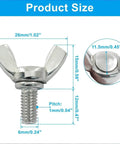 Close-up of Stainless Steel M6 Wing Bolts Set of 10, 12mm Thread Length, 1mm Pitch, Heavy Duty Thumb Screws for Electronics and Outdoor Equipment