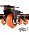 Moogii 3-inch heavy-duty swivel caster wheels with brakes, orange wheels, set of 4 with mounting screws